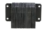 The Vestil Laminated Dock Bumper 10 x 14 x 6 inches features a durable, ribbed black texture with two mounting plates, perfect for reliable industrial use.