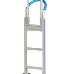 The Vestil Alum Loop Handle Hand Truck 18 X 62.81, in blue and silver with a flat base and two black wheels, boasts an extendable handle and sturdy frame for easy transport of heavy or bulky items.