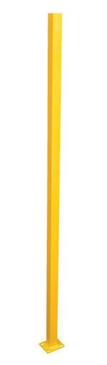 The Vestil Adjust Perimeter In Line Post 72 In is a tall, yellow bollard with a square base, ideal for parking or safety applications, set against a plain white background.