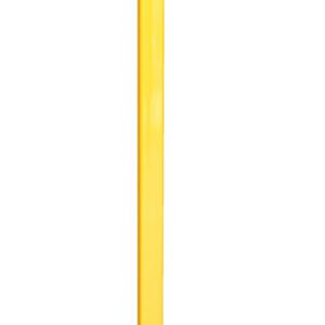 The Vestil Adjust Perimeter In Line Post 96 In stands tall and slender in yellow against a white background, featuring a square base for secure mounting.