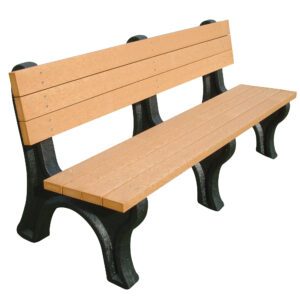The Vestil Bench Deluxe Backed 2672 Bk Leg Cedar Seat combines style and durability with a cedar slatted seat and backrest, supported by robust black metal legs. Perfect for parks or gardens, its an ideal addition to any scenic setting.