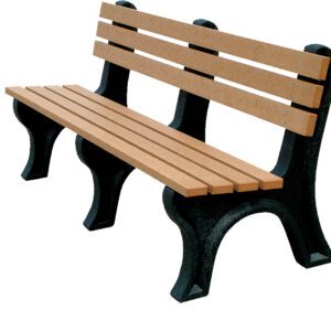 The Vestil Bench Economy Backed 72 Bk Leg Cedar Seat offers a comfortable seating experience with its cedar seat, black metal supports, and three horizontal slats. Its minimalist 72-inch backed design is accentuated in a plain white background, showcasing simplicity and functionality.