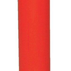 A vibrant orange cylindrical bollard with a flat square base and a black stripe resembling the durable Vestil Steel Pipe Safety Bollard 36 X 5-1/2 Red, ideal for traffic control or safety applications.