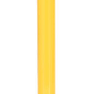 The Vestil Steel Pipe Safety Bollard 48 x 1-3/4 inches is tall, yellow with a black diagonal stripe at the top, and features a square base with four mounting holes for protection in various environments.