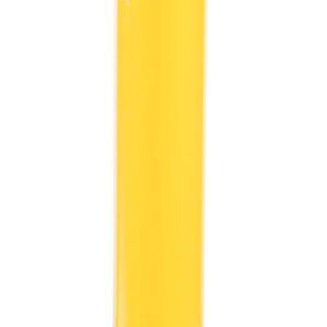 The Vestil Steel Pipe Safety Bollard 62 x 6-5/8 in features a tall cylindrical design with a black and yellow striped top, securely mounted on a flat square base for enhanced visibility and durability.