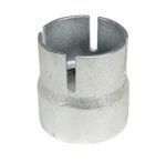 This lustrous, textured cylindrical tool looks like a specialty component. Its hollow center and four vertical slots at the top resemble the Vestil Bollard Chain Cap 4.5, Retro-Fit—ideal for easy upgrades to existing setups.