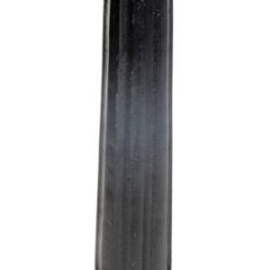 The Vestil Ductile Iron Decorative Bollard 28X3Base boasts a black, cylindrical rubber grip handle with vertical grooves that tapers slightly at the top, enhancing both style and functionality.