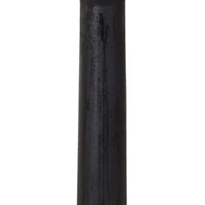 The Vestil Ductile Iron Decorative Bollard 38X8Base features a sleek black cast iron design with a curved top and a square base. Its smooth, cylindrical shape widens elegantly at both the base and top, combining functionality with aesthetic appeal.