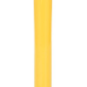 The Vestil Stl Pipe Bollard Surface Mounted 36X5.5 is a yellow metal bollard featuring a black top and diagonal stripes near the upper section, firmly positioned on a square base for enhanced durability and visibility.