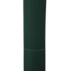 The Vestil Rib-Green Bollard Cover 52 In is a dark green cylindrical cover with ridges on the upper half and a smooth lower half, strikingly set against a white background.