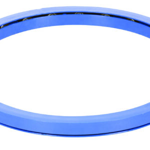 A glossy blue torus-shaped object with a narrow band and metallic interior suggests industrial use, like the Vestil Manual Carousel with its 4000 lb capacity and 30-inch design.