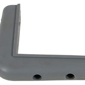 The grey L-shaped plastic bracket, with two bottom holes, is expertly designed to complement the Vestil Rubber Corner Guard 28 Pcs 5/8 Thick set, providing a durable and seamless protective assembly.