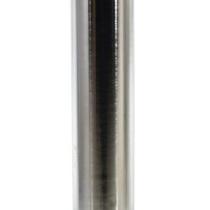 The Vestil Chrome Plated Safety Bollard 42X8X8 is a tall, cylindrical metallic bollard with a round base and features a smooth, reflective surface.
