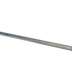 A long metal rod tool with a blue triangular blade for digging or scraping and a yellow rubbery grip, similar to the Vestil Rug Ram Boom Carriage Mount Class 2 144L.