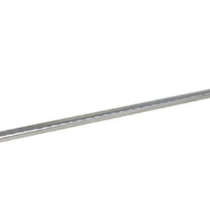 The Vestil Rug Ram Boom Fork Mounted 108 In Length includes a long metal rod with a blue rectangular plastic attachment and a yellow handle, designed for fork mounting.