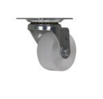 The Vestil 2X13/16 Poly, Swivel caster, with a white plastic wheel, is ideal for enhancing mobility when mounted on furniture or equipment.