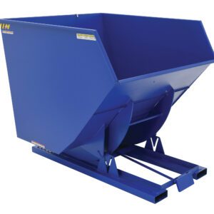 The Vestil Self-Dump Hopper Hd 3.5 Cu Yd 6K Blue is a durable, rectangular metal hopper with slanted sides, designed for easy storage and dispensing of bulk materials. Its strong base and discharge mechanism make it perfect for forklift use.