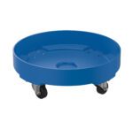 The Vestil Drum Dolly LD Poly Blue 30 Gallon is ideal for 30-gallon barrels, with a durable blue plastic build and four black swivel caster wheels for easy mobility.