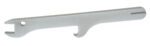 The Vestil Multi-Purpose Drum Lid Tool is a flat, silver metal tool with an open-ended notch on one end, a circular hole near the notch, and a small middle hook, perfect for mechanical or assembly tasks.