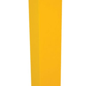 A tall, yellow metal bollard recalls the Vestil Overhead Door Track Protector 24.25 In, with a square base featuring four corner holes for secure mounting. Expertly designed for protection or traffic control, it serves as a sturdy guardian in busy areas.