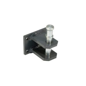 The Vestil Pin Hitch includes a cylindrical pin and a rectangular mounting plate with multiple attachment holes. The assembly features a prominent pin between two flat, parallel arms, making it perfect for mechanical or structural connections.