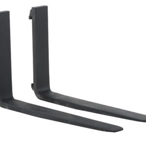 Two black metal Vestil Forged Steel Forks, with a 5K capacity and 36-inch length, featuring an L-shape design and sturdy industrial surface, are positioned on a white background—ideal for heavy-duty applications.
