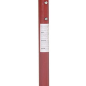 The Vestil Basement Floor Jack 100 In Max Height features a red adjustable steel support with multiple height adjustment holes, a flat top plate, and a square base for stability. It extends up to 100 inches for versatile use.