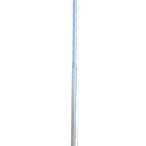 The Vestil Stainless Steel Flagpole boasts a sleek, metallic finish and stands 20 ft tall, featuring a top pulley and sturdy base against a white backdrop.