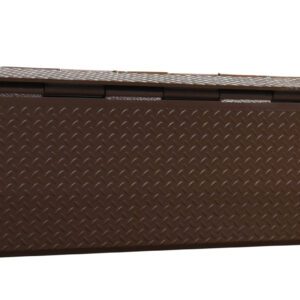 The Vestil Mechanical Edge-O-Docklevelers 30K 66 In is a brown industrial dock leveler with a diamond plate surface, measuring 66 inches wide. It is mounted horizontally with black support brackets and visible bolts for reinforcement and stability.