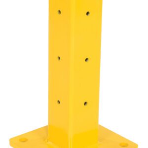 The Vestil Rigid Tube Post (18 Bolt-On, Yellow) includes a robust yellow steel base with a square, pre-drilled bottom for easy mounting and a vertical post with rounded corners.