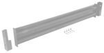 The Vestil Drop-In Style Guard Rail 6 Ft Silver includes a metal mounting bracket, two side supports, screws, and washers, all on a plain background.