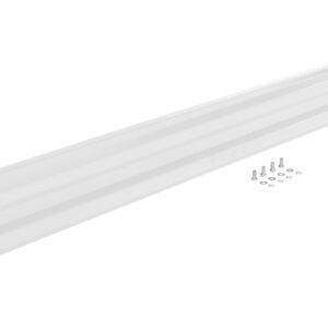 The Vestil Drop-In Style Guard Rail 8 Ft in white features a minimalist design with a sleek finish and includes screws and washers for easy installation thanks to the mounting holes on each end.