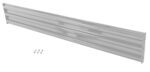 A rectangular metallic vent cover with horizontal slats is shown on a white background, echoing the robust design of a Vestil Bolt-On Style Guard Rail 10 Ft Silver, with neatly placed silver screws for installation on the left side.