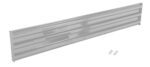 The sleek, shiny Vestil Bolt-On Style Guard Rail 9 Ft Silver features horizontal grooves and multiple small screws, providing a reflective and protective finish in a long, rectangular design.