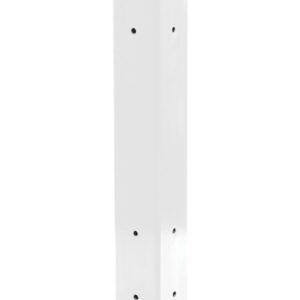 The Vestil Rigid Tube Post, 42 inches in height with a drop-in style, is white and features evenly spaced holes. It mounts on a square base plate equipped with four corner holes for secure surface attachment.