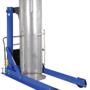 The Vestil Portable Hyddrum Dumper Ssc 0.75K 36 In features a vertical gripping mechanism, ideal for lifting and transporting cylindrical drums. Equipped with wheels for easy mobility and a hydraulic lifting handle, it handles up to 0.75K with a 36-inch reach.