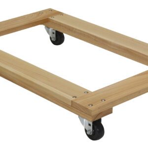 The Vestil Hardwood Dolly Open Deck 0.9K Lb 24 X 36 has a strong wooden frame, measures 24 x 36 inches, and features four swivel caster wheels with sturdy metal brackets to easily move objects up to 0.9K lbs with durability and maneuverability.
