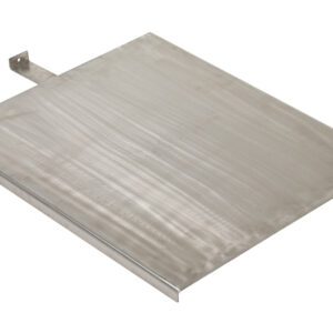 The rectangular Vestil Hefti-Lift Attach Ss Platform is a sleek, silver metal panel with a small bracket on one side, featuring a smooth and reflective surface for an elegant touch.