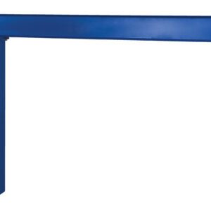 The Vestil Wall Mount Jib Low Clearance 2000 Lb is an L-shaped blue steel beam structure supporting up to 2000 lbs. It features mounted brackets on the vertical section, with a crane-like extending horizontal arm, all set against a plain white background that emphasizes its industrial design.