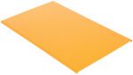An orange rectangular sheet with folded edges resembles a Vestil Tote Lift Option-Solid Platform 44X27.75, seen from a low angle against a white backdrop.