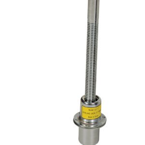 The Vestil Leveling Jack Polished Chrome 26 In includes a threaded rod, base plate, and handle for precise height adjustments and stability in various applications.