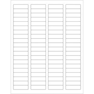 The MH-USA 1 3/4 x 1/2 white rectangle laser labels are arranged in three columns with multiple rows, featuring 80 neatly spaced labels per sheet on a crisp white background, packed in a master case of 100 sheets per box.
