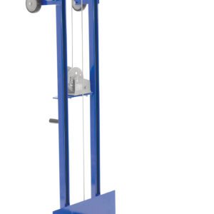 The Vestil Steel Winch Lite Load Lifter Fixed Wheel hand truck has a flat platform, two fixed rear wheels for easy movement, a curved handle for a secure grip, and a winch mechanism to simplify lifting and transporting items.
