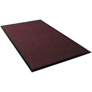 The 3 x 8 Red/Black Waterhog™ Mat boasts a rectangular design with a textured dark red surface, framed by a stylish black border for added durability.