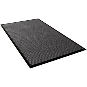A textured black mat, rectangular with a raised border and grid pattern for traction and durability, mirrors the style of the 3 x 20 Medium Gray Waterhog™ Runner, placed against a plain white background.
