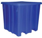 The Vestil Bulk Container Blue, 33-inch in height, is a spacious plastic storage bin with vertical ridges for extra structure. Its square design suits versatile storage needs, while the secure lid ensures your items stay safely contained.