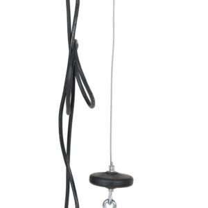 The Vestil Mini Cable Hoist W/ 200 lb capacity is a red electric cable hoist with a metal hook, black power cords, and a yellow handheld control switch. Designed for industrial or workshop settings, it offers sturdy construction ideal for lifting heavy objects.