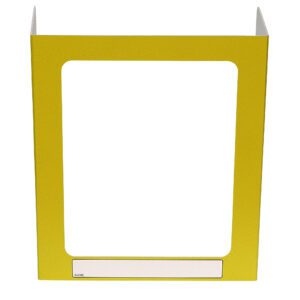 The Vestil Pers Desk Shld Grd is a yellow-patterned desk accessory featuring a textured design, one window, and a small name label for elegant functionality.
