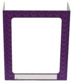 The Vestil Pers Desk Shld Grd Purple Pattern 3Windows 23.5 adds style with its purple geometric design and three windows. It stands easily on flat surfaces, featuring a blank white box at the bottom for personalization, ensuring privacy and identity are maintained.
