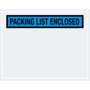 The MH-USA 7 x 5 1/2 envelopes, featuring a blue Packing List Enclosed label in bold black letters, are perfectly transparent for package attachment. They are available in a convenient case of 1000.